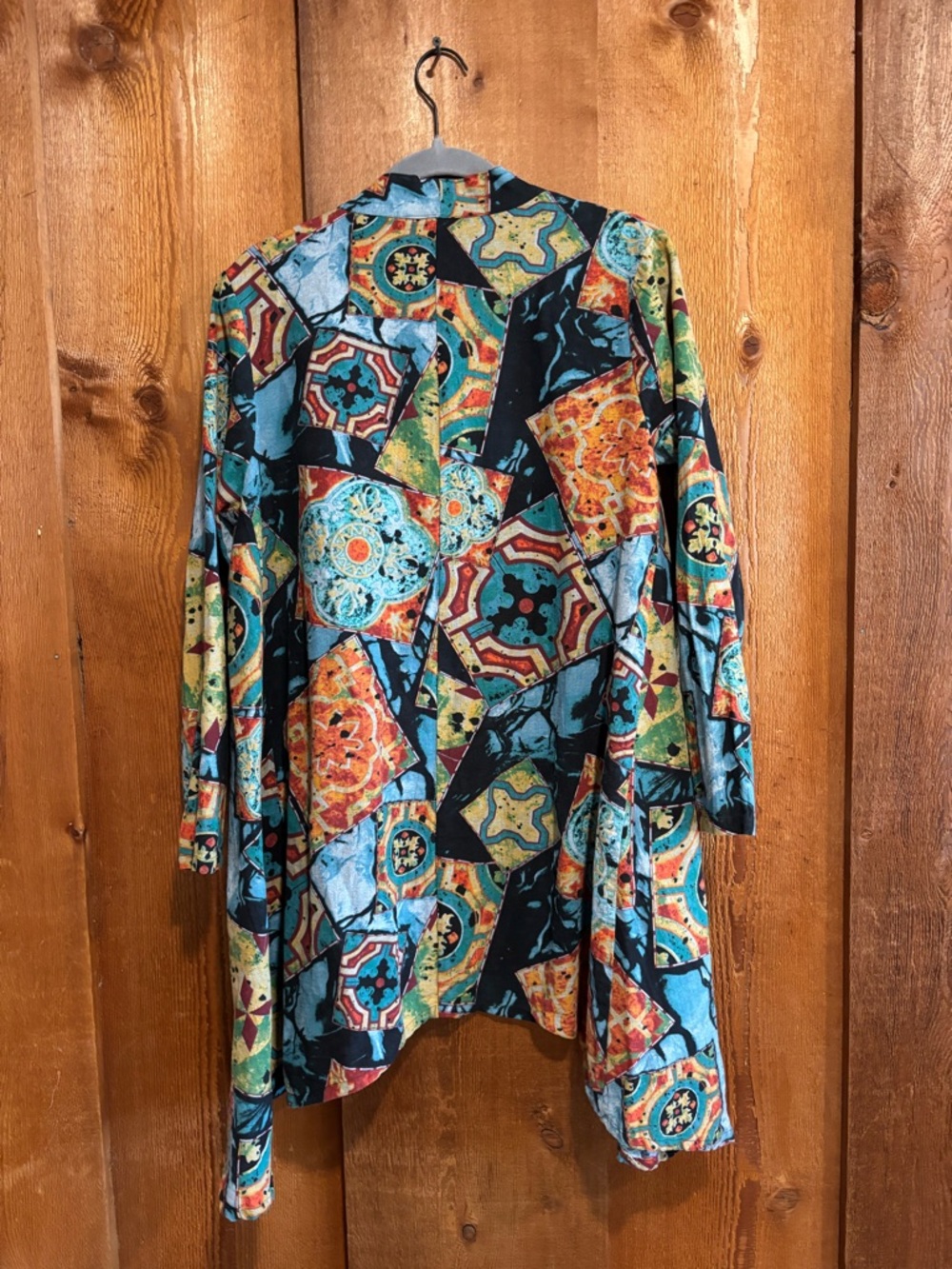 Sacred Threads Boho Abstract Tile Print Open Front Duster Quirky L/XL